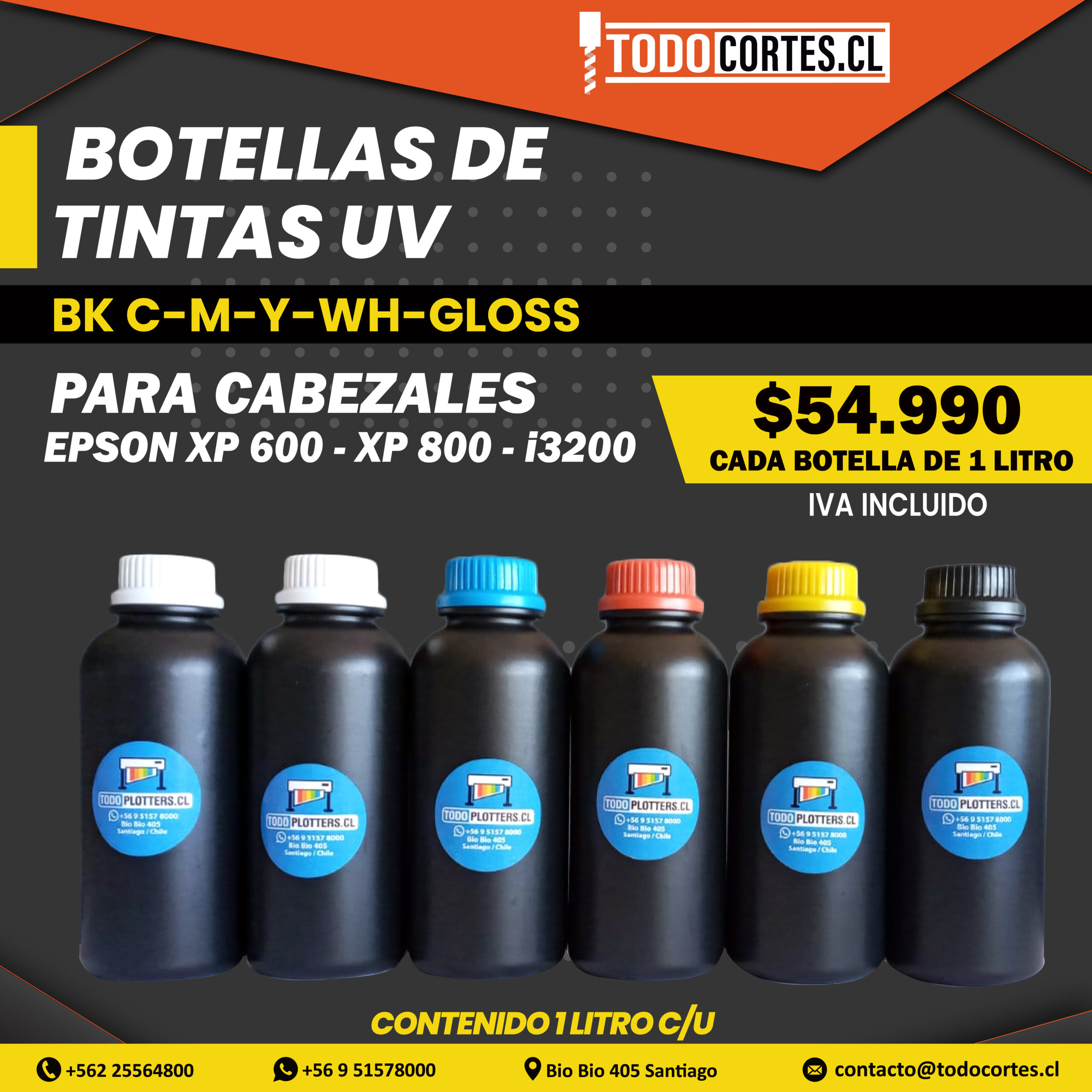 TINTA UV 1LT 1000 ML PARA CABEZALES EPSON TX800/XP600/I1600/I3200