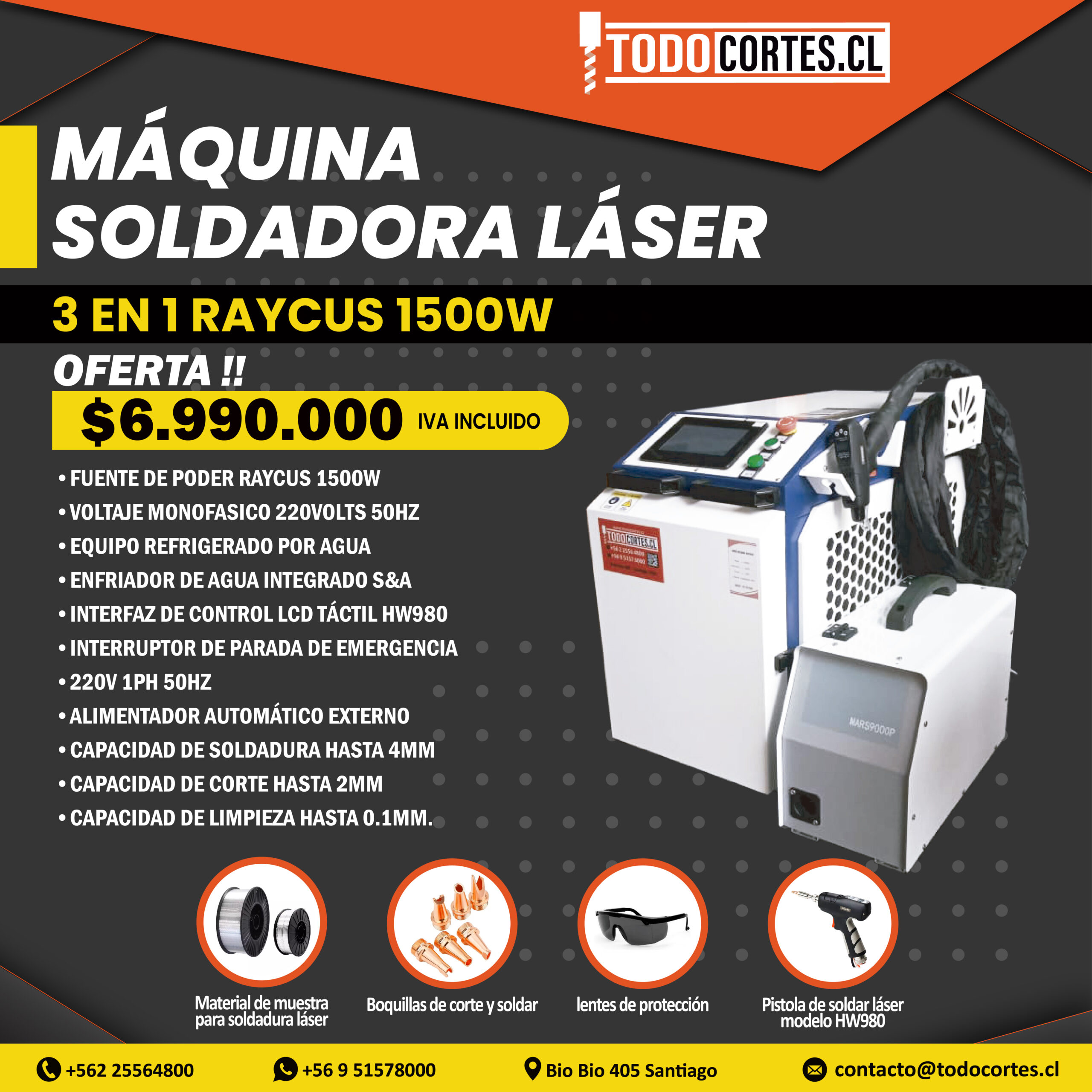 MAQUINA SOLDADORA LASER 3 EN 1 RAYCUS 1500W