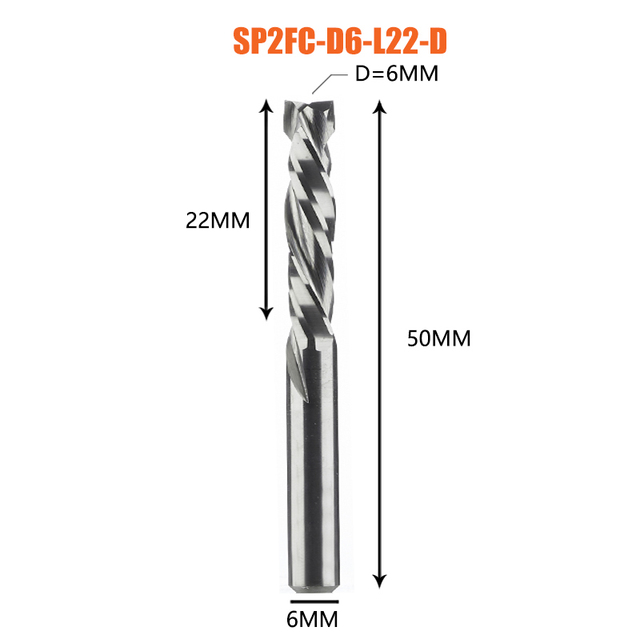 FRESA DE 2 FILOS DE COMPRESION DE 6MM DE DIAM. Y 22MM DE LARGO DREANIQUE SP2FC-D6.0-L22