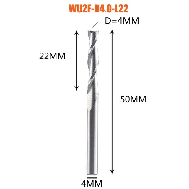 FRESA DE 2 FILOS UPCUT DE 4MM DE DIAM. Y 22MM DE LARGO DREANIQUE WU2F-D4.0-L22