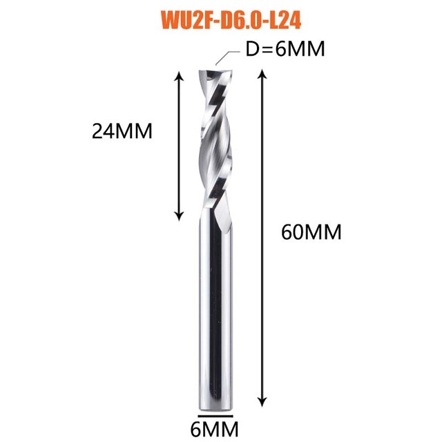 FRESA DE 2 FILOS UPCUT DE 6MM DE DIAM. Y 24MM DE LARGO DREANIQUE WU2F-D6.0-L24