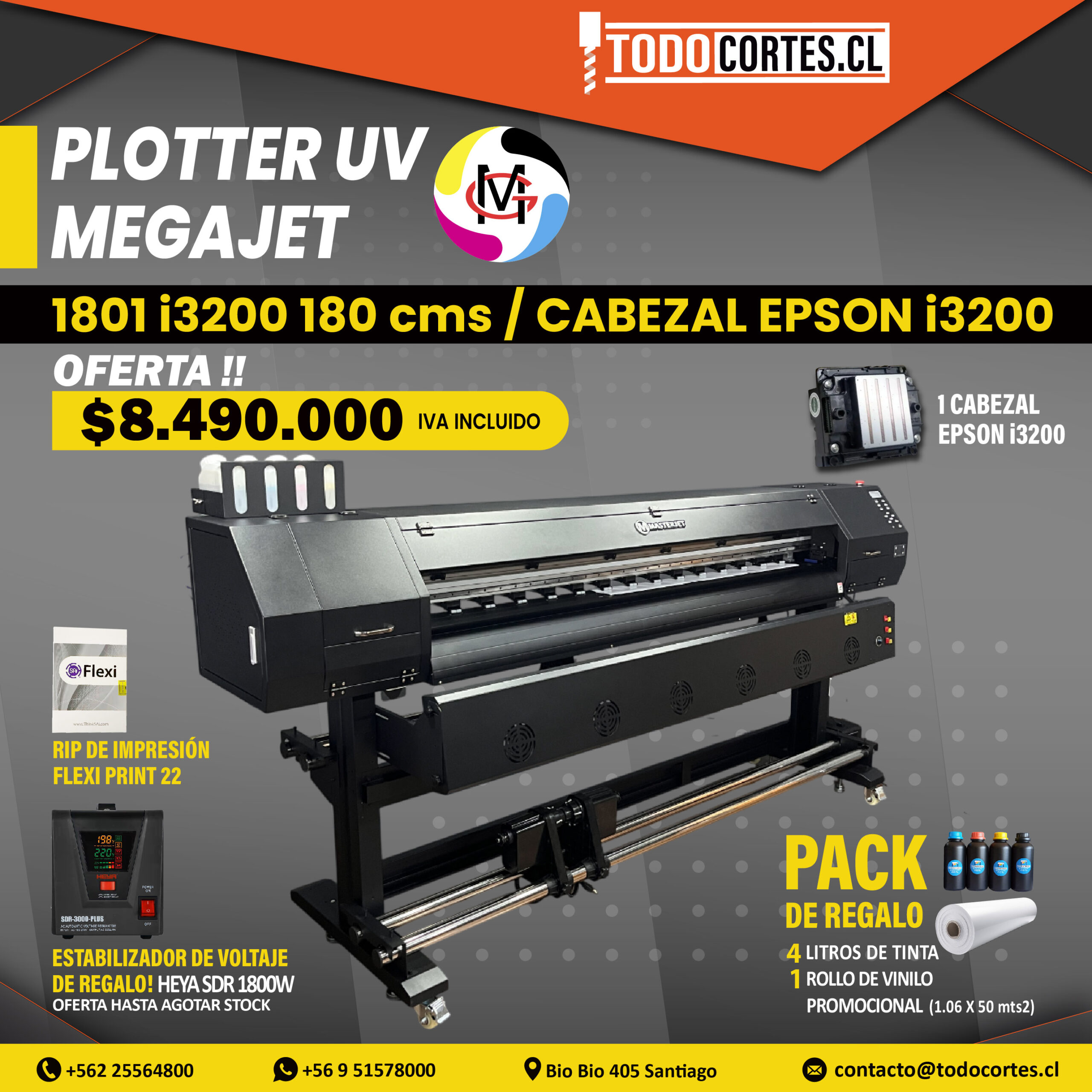 PLOTTER DE IMPRESION MASTERJET 1801 i3200 UV 180CMS CABEZAL EPSON i3200