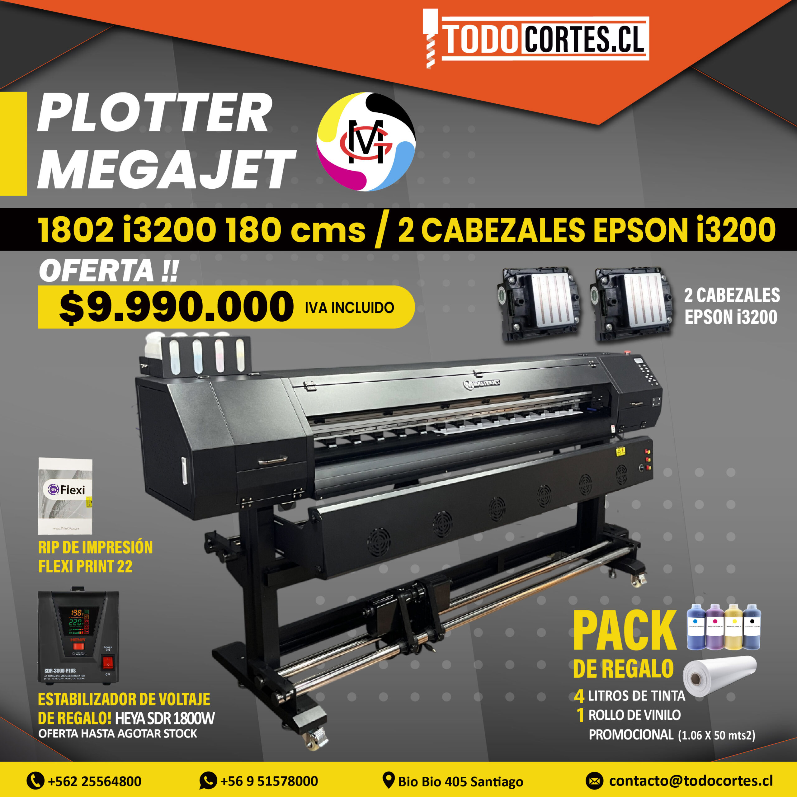 PLOTTER DE IMPRESION MASTERJET 1802 i3200 180CMS 2 CABEZALES EPSON i3200