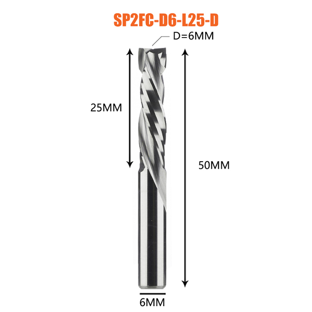 FRESA DE 2 FILOS DE COMPRESION DE 6MM DE DIAM. Y 25MM DE LARGO DREANIQUE SP2FC-D6.0-L25