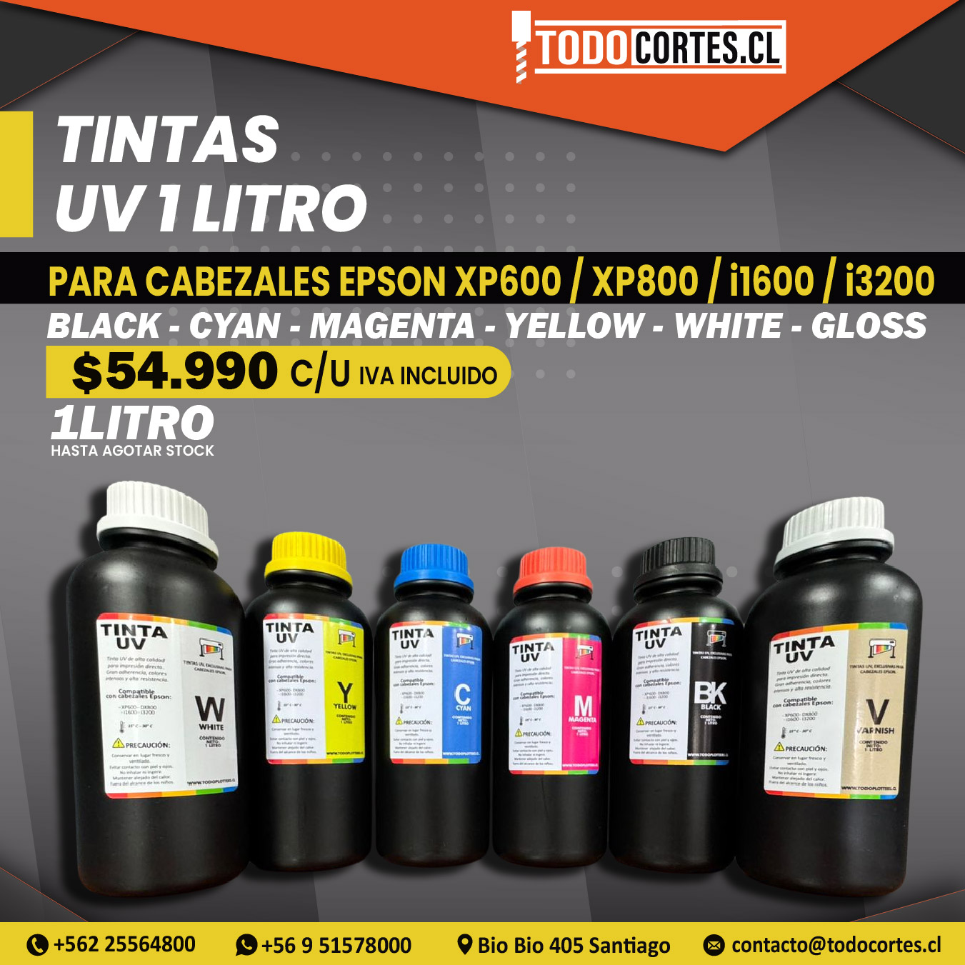 TINTA UV 1LT 1000 ML PARA CABEZALES EPSON TX800/XP600/I1600/I3200