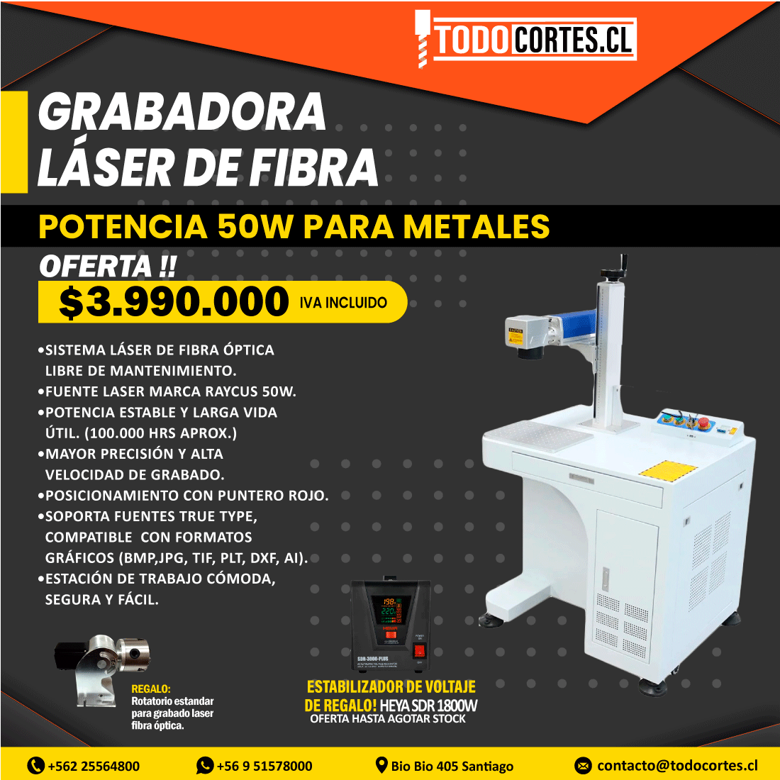 GRABADORA LÁSER DE FIBRA POTENCIA 50W PARA METALES